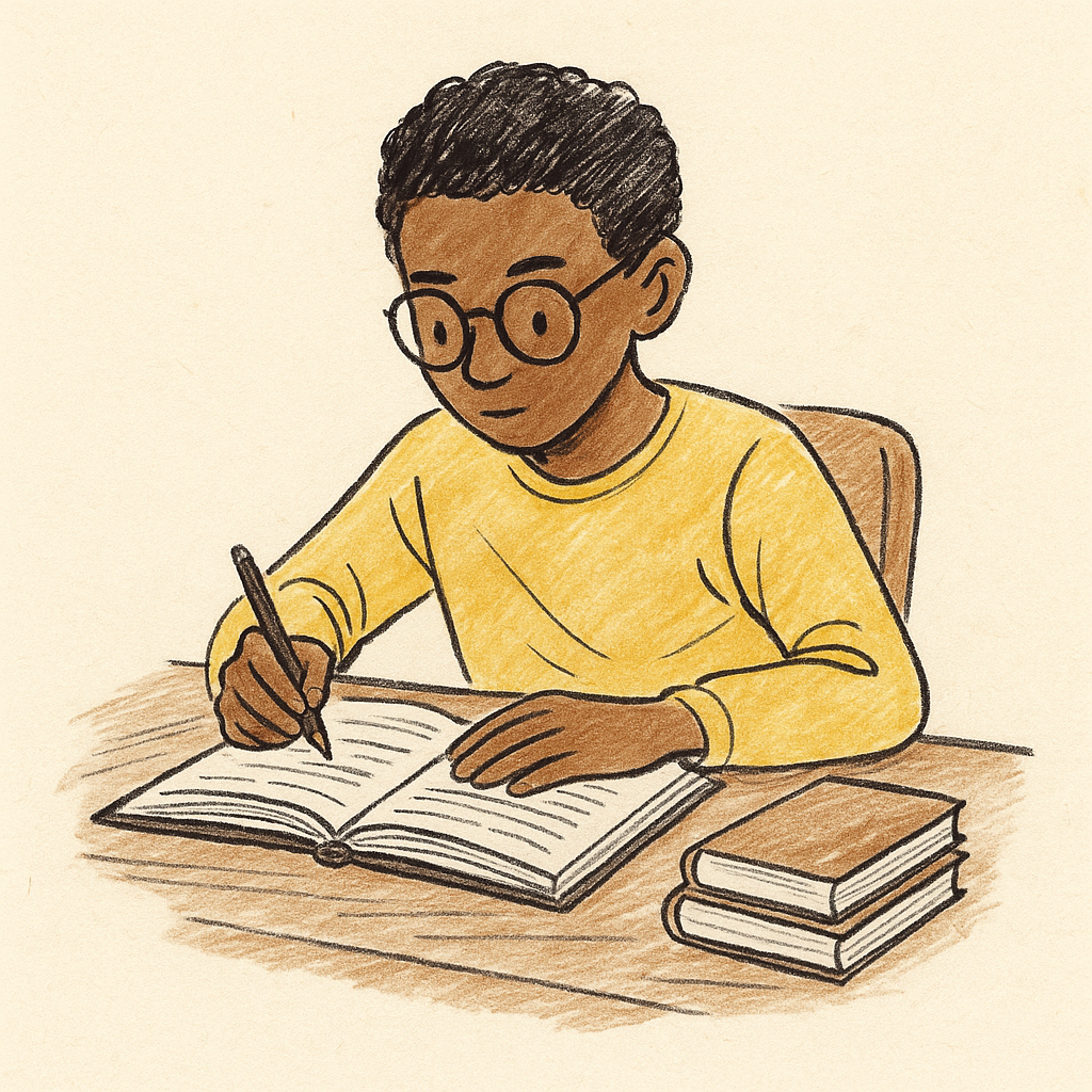 Illustration of student at desk